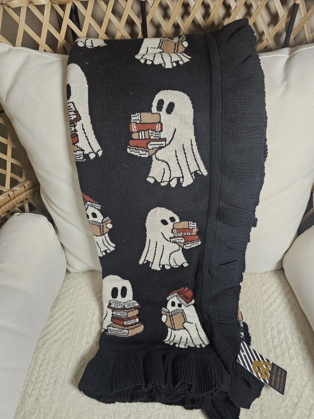 NEW VIRAL HALLOWEEN GHOST AND READING BOOKS REVERSIBLE THROW BLANKET | 50X70